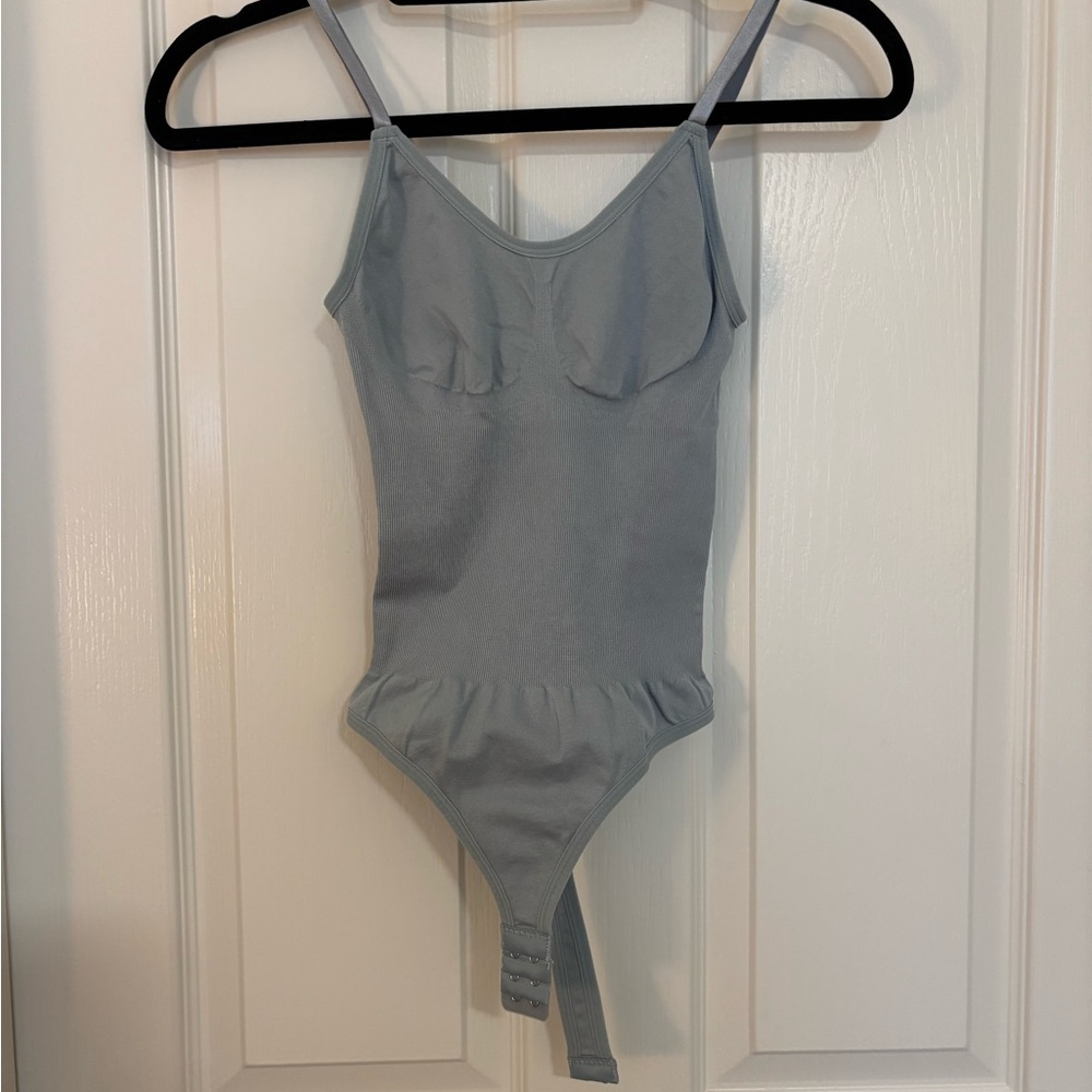 3 Blue Satin-Look Bodysuit with Adjustable Straps